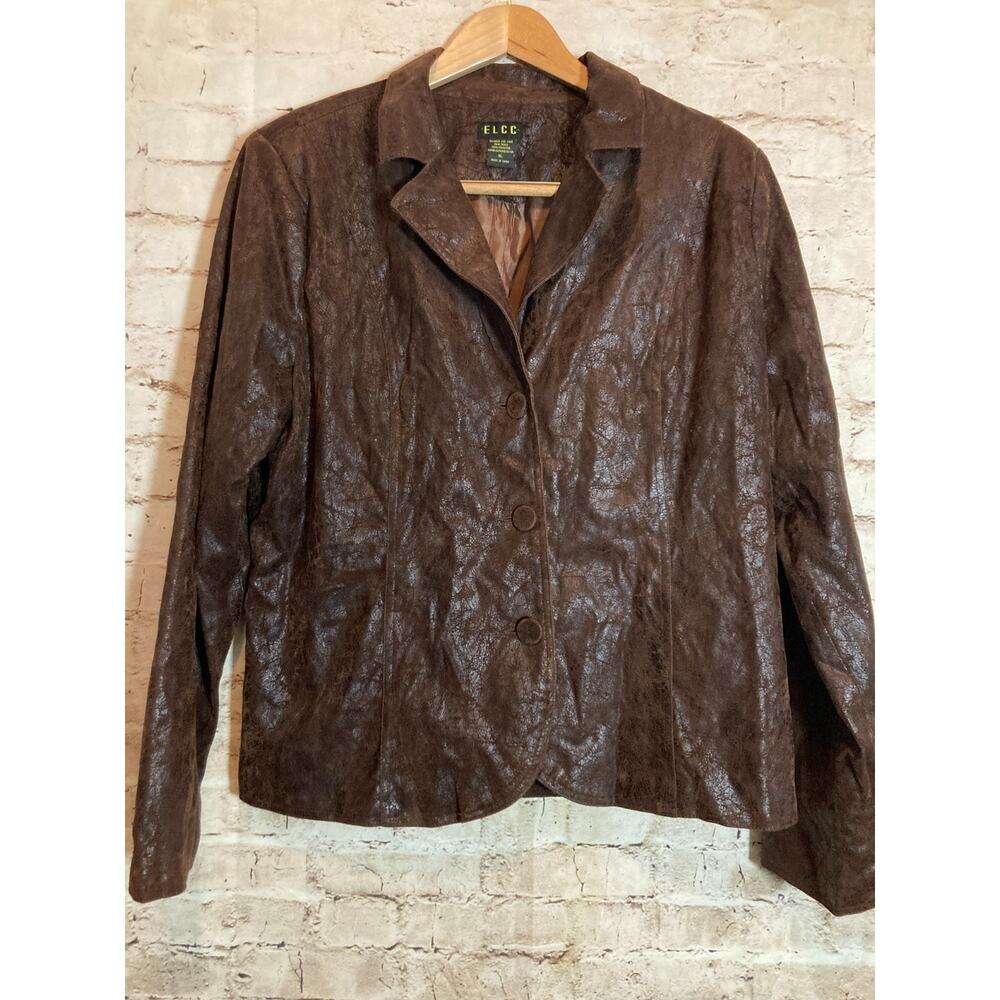 ELCC Jacket Womens XL Milk Chocolate Crackled Faux Leather Lightweight